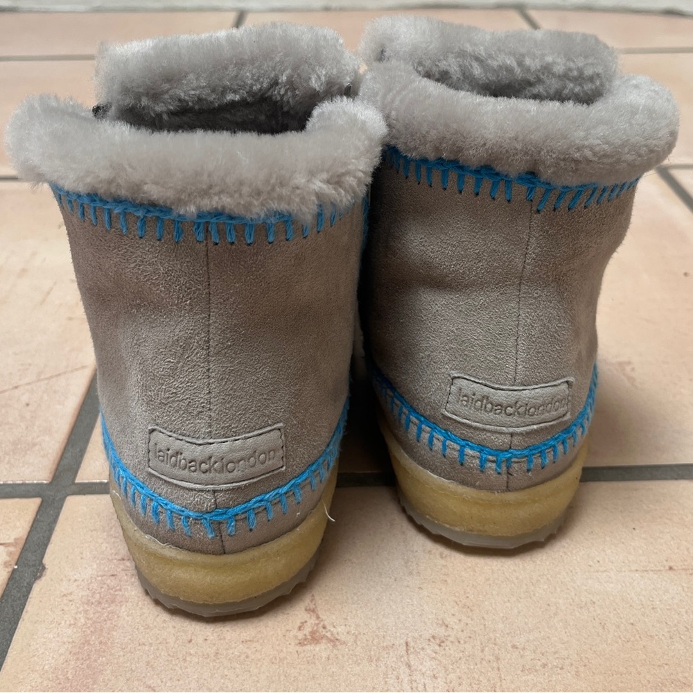 Cozy Gray and Blue Fleece Lined Ankle Boots - Picture 7 of 8